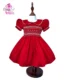 Red Hand Smocked Baby Girl Dress With Matching Hair Clips / Hair Band
