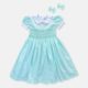 Mint Green  Hand Smocked Baby Girl Dress With Matching Hair Clips / Hair Band