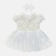White Net Hand Smocked Baby Girl Party Dress With Matching Hair Clips / Hair Band