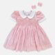 Light Pink &White Striped Hand Smocked Baby Girl Dress With Matching Hair Clips / Hair Band