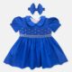 Royal Blue Hand Smocked Baby Girl Dress With Matching Hair Clips / Hair Band