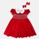 Red Hand Smocked Baby Girl Dress With Matching Hair Clips / Hair Band