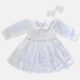 White long sleeves Hand Smocked Baby Girl Dress With Matching Hair Clips / Hair Band