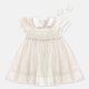 White Hand Smocked Baby Girl Dress With Matching Hair Clips / Hair Band