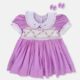 Orchid Purple Hand Smocked Baby Girl Dress With Matching Hair Clips / Hair Band