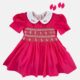 Barbie Pink Hand Smocked Baby Girl Dress With Matching Hair Clips / Hair Band