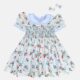 Creamy White Floral Hand Smocked Baby Girl Dress With Matching Hair Clips / Hair Band