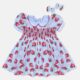 Strawberry Printed Hand Smocked Baby Girl Dress With Matching Hair Clips / Hair Band