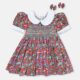 Dark Red Fruit Print Hand Smocked Baby Girl Dress With Matching Hair Clips / Hair Band