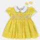 Yellow Hand Smocked  Baby Girl Dress With Matching Hair Clips / Hair Band