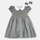 Dark Grey Hand Smocked Baby Girl Dress With Matching Hair Clips / Hair Band