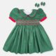 Green Hand Smocked Baby Girl Dress With Matching Hair Clips / Hair Band