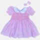 Blossom Pink Hand Smocked Baby Girl Dress With Matching Hair Clips / Hair Band