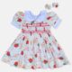 Strawberry Blossom Hand Smocked Baby Girl Dress With Matching Hair Clips / Hair Band