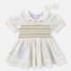 Creamy White Hand Smocked Baby Girl Dress With Matching Hair Clips / Hair Band