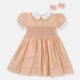Light Orange Striped  Hand Smocked Baby Girl Dress With Matching Hair Clips / Hair Band