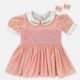 Blush Pink Hand Smocked Baby Girl Dress With Matching Hair Clips / Hair Band
