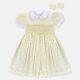 Pastel Yellow with Blue Floral Hand Smocked Baby Girl Dress With Matching Hair Clips / Hair Band