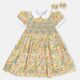 Yellow Blossom Hand Smocked Baby Girl Dress With Matching Hair Clips / Hair Band