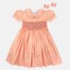 Orange Ribbon Hand Smocked Baby Girl Dress With Matching Hair Clips / Hair Band