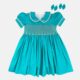 Turquoise Blue Hand Smocked Baby Girl Dress With Matching Hair Clips / Hair Band