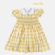 Yellow Check Hand Smocked Baby Girl Dress With Matching Hair Clips / Hair Band