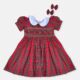 Scottish Tartan Red Hand Smocked  Baby Girl Dress With Matching Hair Clips / Hair Band