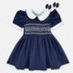 Blue Hand Smocked  Baby Girl Dress With Matching Hair Clips / Hair Band