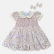Cream and purple Floral Hand Smocked Baby Girl Dress With Matching Hair Clips / Hair Band