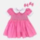 Light Pink Hand Smocked Baby Girl Dress With Matching Hair Clips / Hair Band