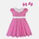 Pink& White Polka Dot  Baby Girl Dress With Matching Hair Clips / Hair Band
