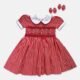 RED White Striped Hand Smocked Baby Girl Dress With Matching Hair Clips / Hair Band